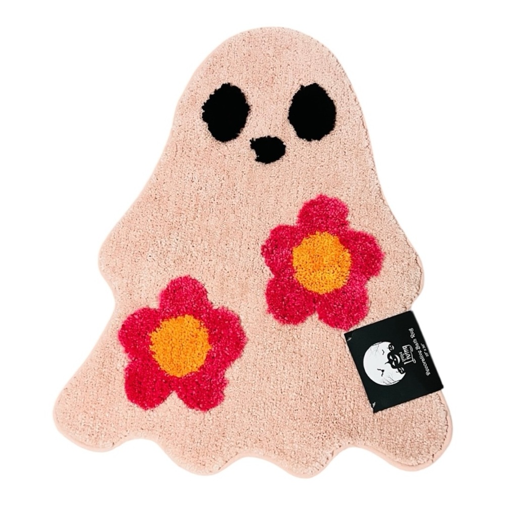 Pink Floral Halloween Ghost Decorative Bath Rug